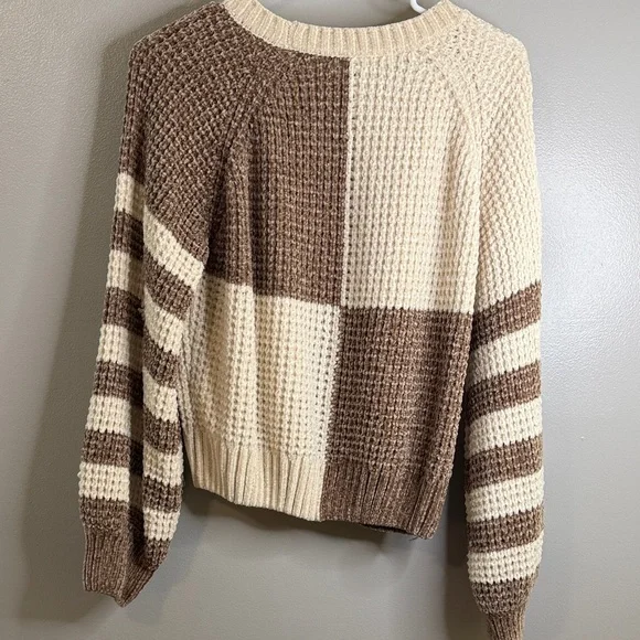 Altar'd State Cream and Brown Patchwork Sweater ptp 24” - Picture 3 of 3